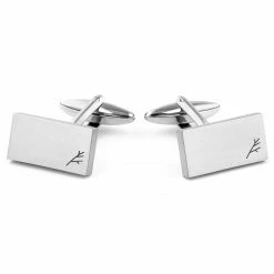 Sidegren Rectangle Silver-Tone Brushed With Sidegren Logo Stainless Steel Cufflinks