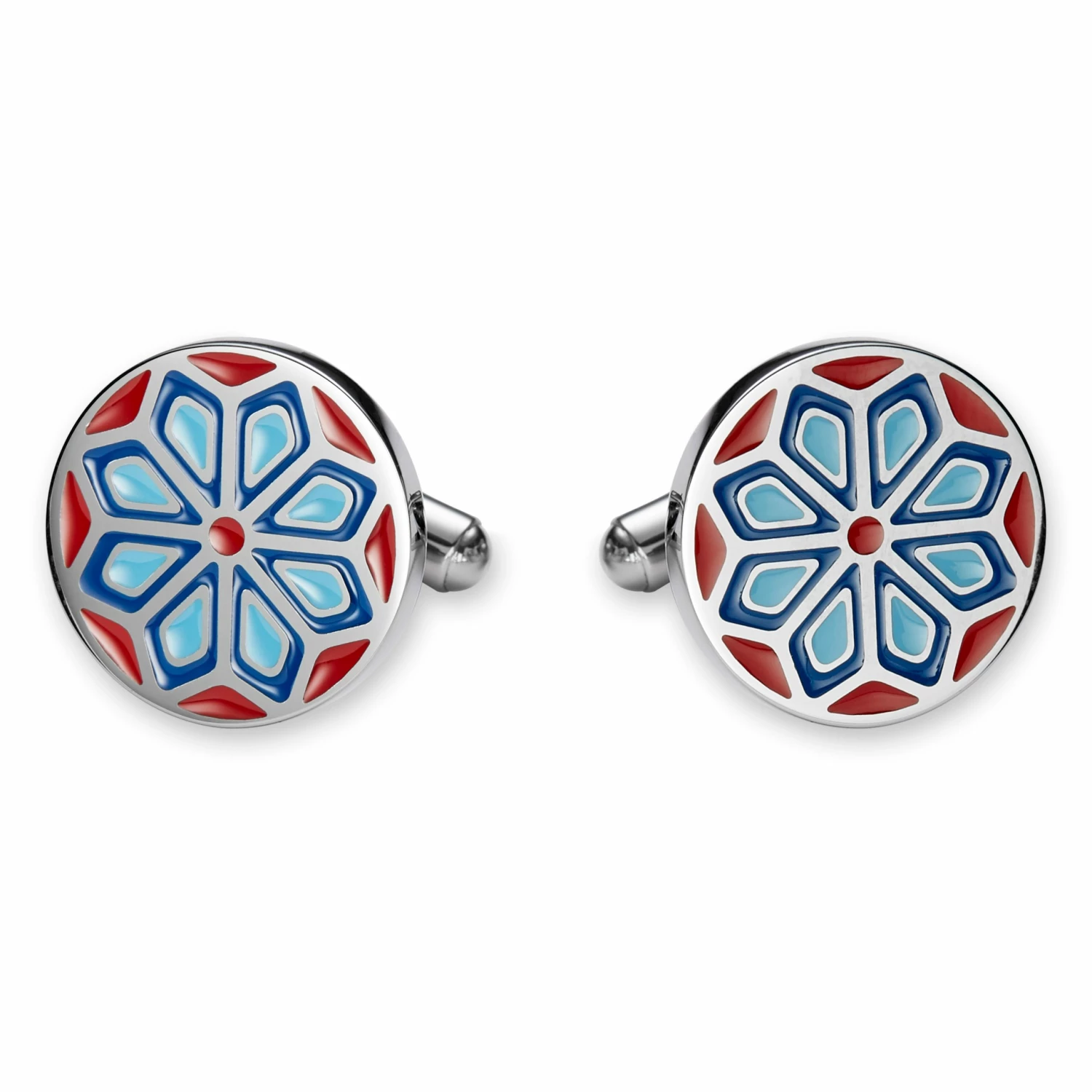 Bohemian Revolt Geo Remix | Red, Navy & Light Blue Floral Motif Stainless Steel Cufflinks 1 Bohemian Revolt Geo Remix | Red, Navy & Light Blue Floral Motif Stainless Steel Cufflinks