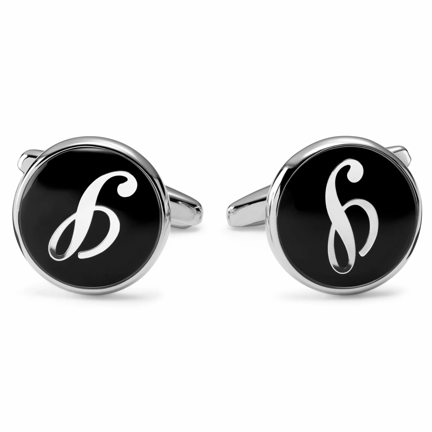 Trendhim Round Silver-Tone & Black Letter S Initial Cufflinks 1 Trendhim Round Silver-Tone & Black Letter S Initial Cufflinks