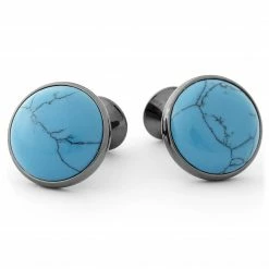 Warren Asher Round Gunmetal & Turquoise Gemstone Cufflinks