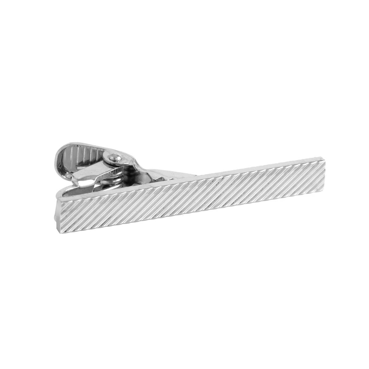 Warren Asher Short Silver-Tone Striped Tie Clip 1 Warren Asher Short Silver-Tone Striped Tie Clip