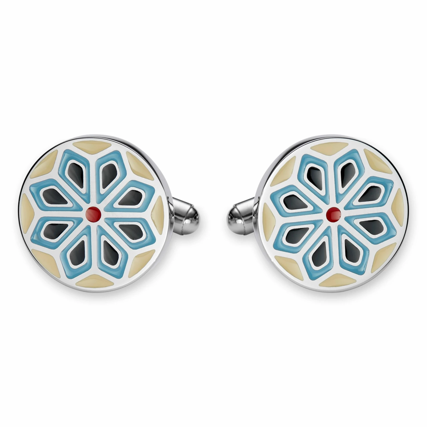 Bohemian Revolt Geo Remix | Cream, Light Blue & Black Motif Stainless Steel Cufflinks 1 Bohemian Revolt Geo Remix | Cream, Light Blue & Black Motif Stainless Steel Cufflinks