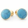 Warren Asher Round Gold-Tone & Turquoise Blue Gemstone Cufflinks