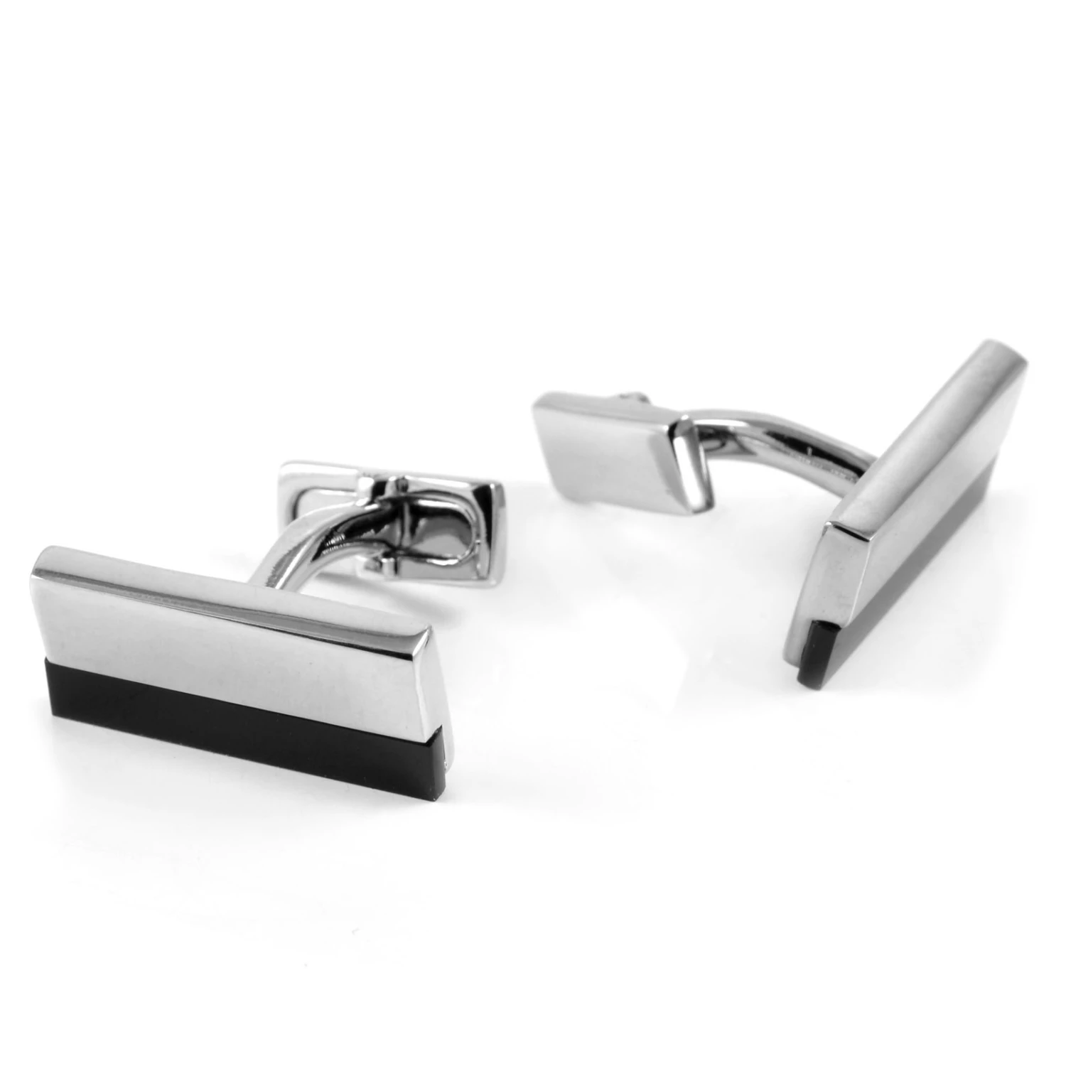Warren Asher Rectangular Black & Silver-Tone Cufflinks 2 Warren Asher Rectangular Black & Silver-Tone Cufflinks - Image 2