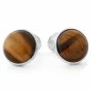 Warren Asher Round Silver-Tone & Tiger's Eye Stone Cufflinks