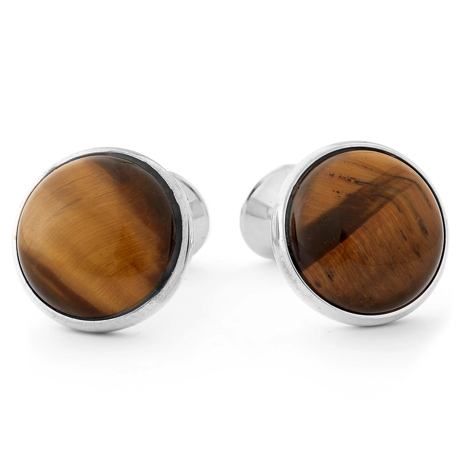 Warren Asher Round Silver-Tone & Tiger's Eye Stone Cufflinks 1 Warren Asher Round Silver-Tone & Tiger's Eye Stone Cufflinks