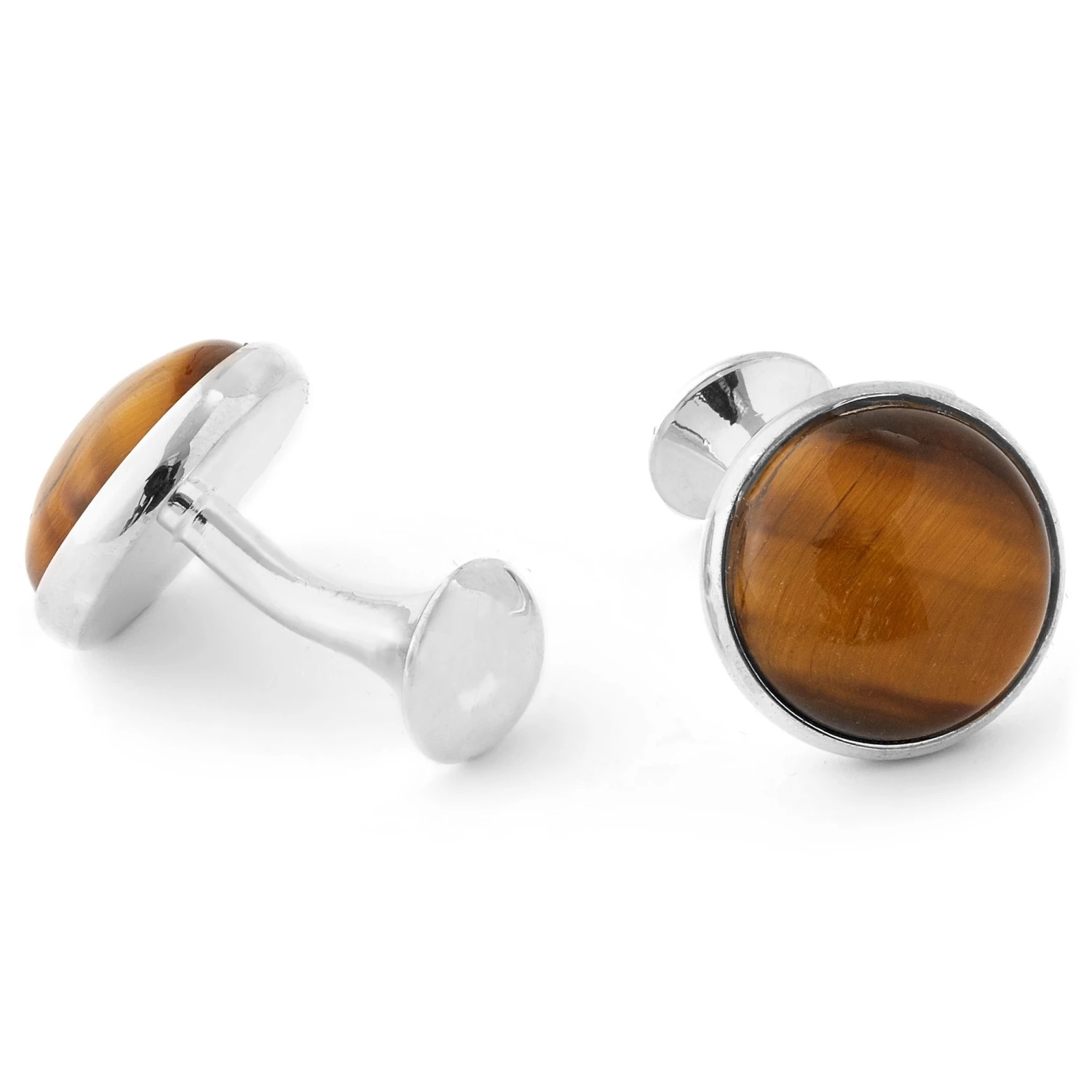 Warren Asher Round Silver-Tone & Tiger's Eye Stone Cufflinks 2 Warren Asher Round Silver-Tone & Tiger's Eye Stone Cufflinks - Image 2