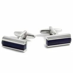 Warren Asher Silver-Tone & Royal Blue Elongated Cufflinks