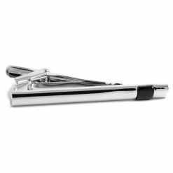 Warren Asher Simple SIlver-Tone with Black Stone Tie Clip
