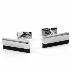 Warren Asher Rectangular Black & Silver-Tone Cufflinks