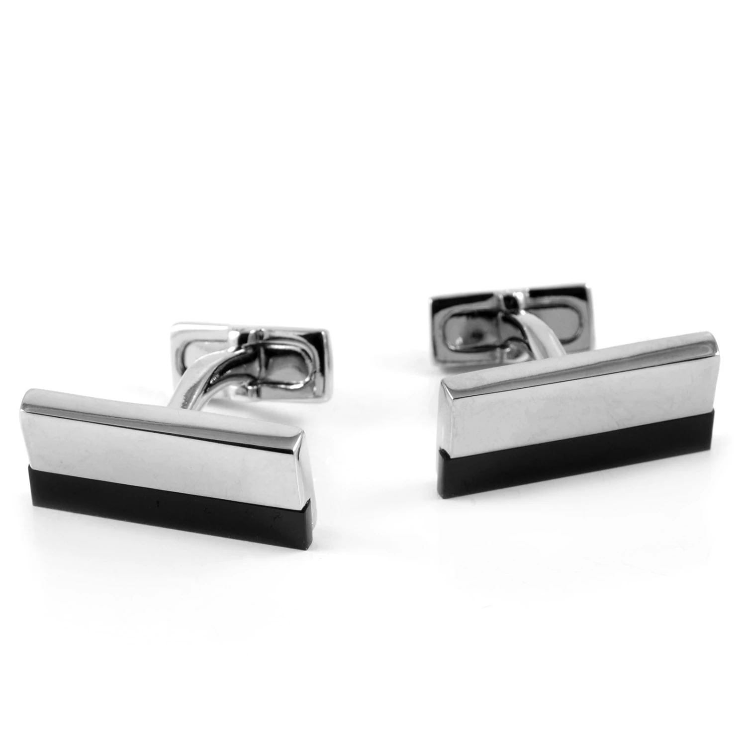Warren Asher Rectangular Black & Silver-Tone Cufflinks 1 Warren Asher Rectangular Black & Silver-Tone Cufflinks
