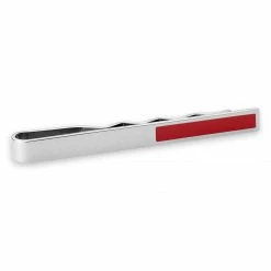 Bohemian Revolt Geo Remix | Long Silver-Tone & Red Square Stainless Steel Tie Bar