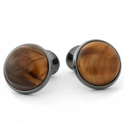Warren Asher Round Dark Grey & Tiger's Eye Stone Cufflinks