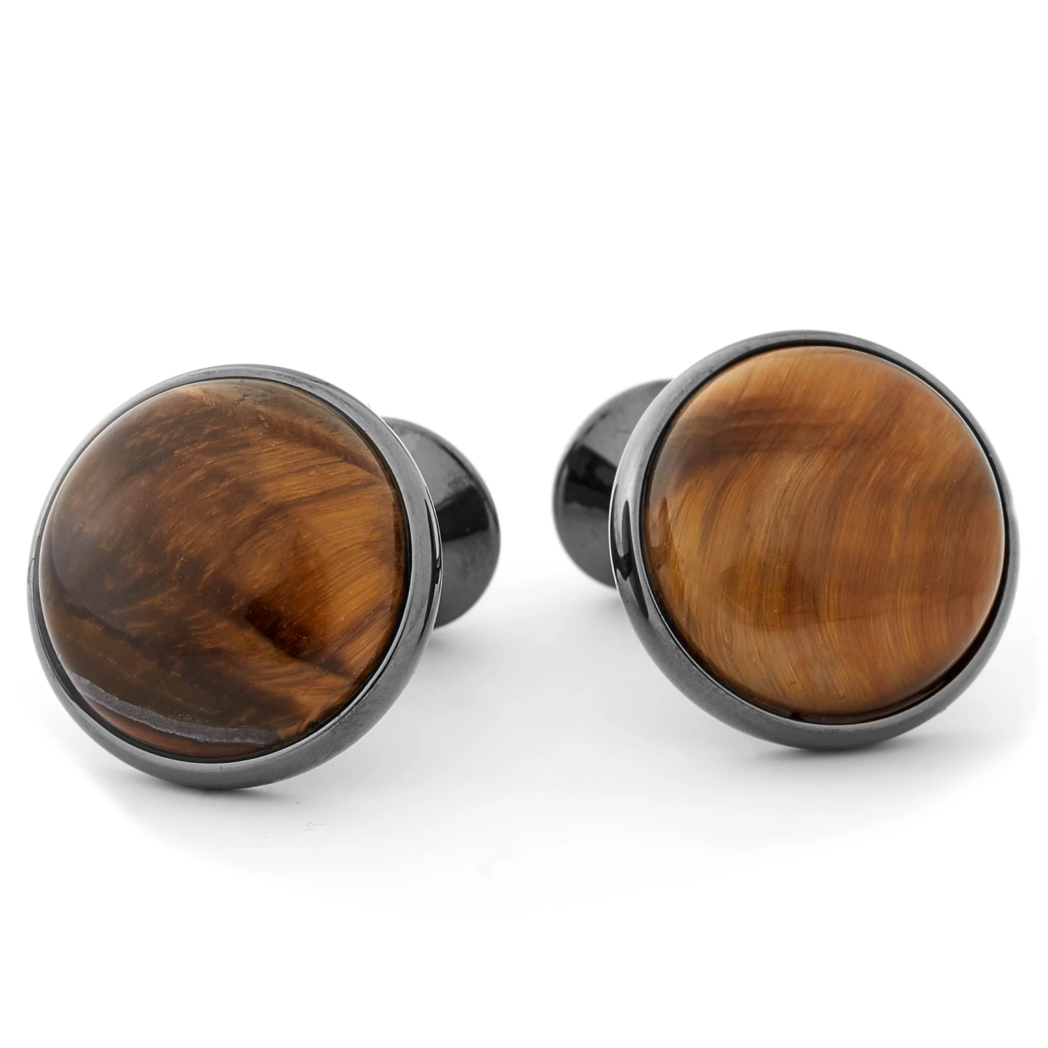 Warren Asher Round Dark Grey & Tiger's Eye Stone Cufflinks 1 Warren Asher Round Dark Grey & Tiger's Eye Stone Cufflinks