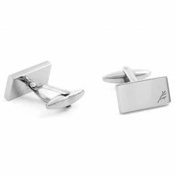 Sidegren Rectangle Silver-Tone Polished With Sidegren Logo Stainless Steel Cufflinks -Cheap TIE CLIPS Store 14 2 128