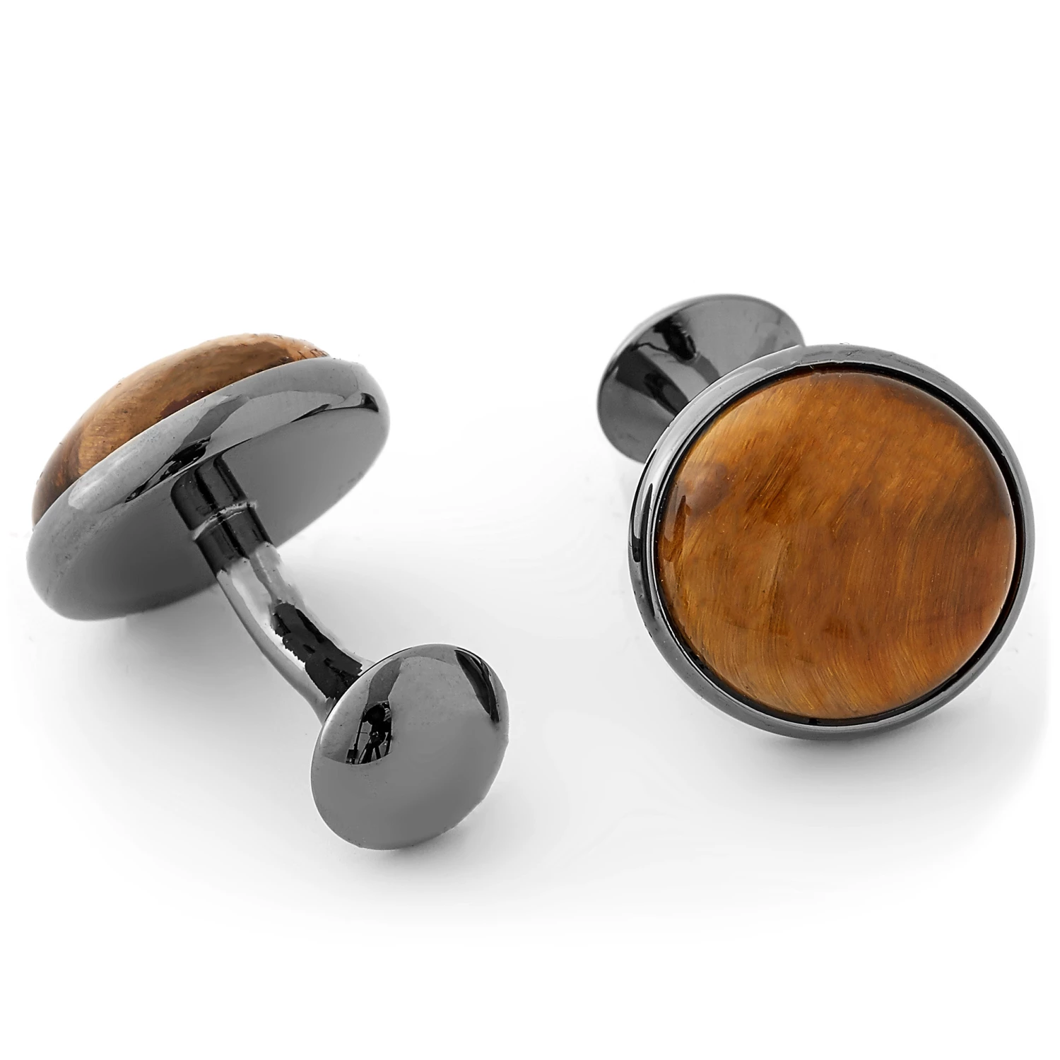 Warren Asher Round Dark Grey & Tiger's Eye Stone Cufflinks 2 Warren Asher Round Dark Grey & Tiger's Eye Stone Cufflinks - Image 2