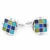 Warren Asher Round Silver-Tone Blue & Green Aquamarine Squared Cufflinks