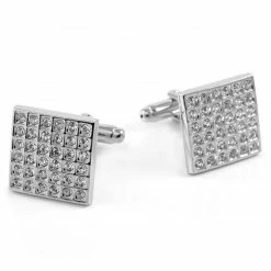 Warren Asher Square Silver-Tone Bling Sparkling Stone Cufflinks