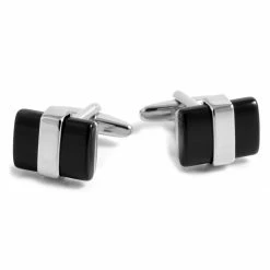 Warren Asher Rectangle Silver-Tone & Black Cufflinks