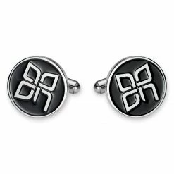 Bohemian Revolt Geo Remix | Round Silver-Tone & Black Stainless Steel Cufflinks