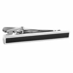 Warren Asher Silver-Tone & Black Bar Tie Clip