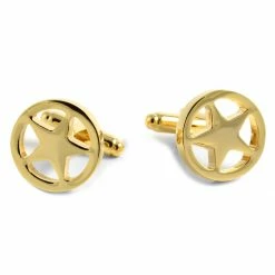 Warren Asher Round Gold-Tone Star Shaped Cufflinks