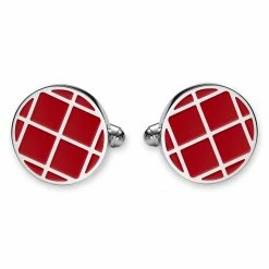 Bohemian Revolt Geo Remix | Round Deep Red & White Stainless Steel Cufflinks