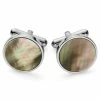 Bohemian Revolt Geo Remix | Round Silver-Tone & Mother of Pearl Stainless Steel Cufflinks