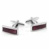 Warren Asher Rectangular Silver-Tone & Burgundy Stones Cufflinks