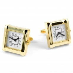 Warren Asher Square Gold-Tone Stainless Steel Watch Cufflinks