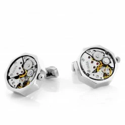 Warren Asher Octagonal Mechanical Movement Stainless Steel Clockwork Cufflinks
