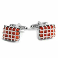 Warren Asher Silver-Tone & Currant Red Grid Cufflinks