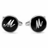 Trendhim Round Silver-Tone & Black Letter M Initial Cufflinks
