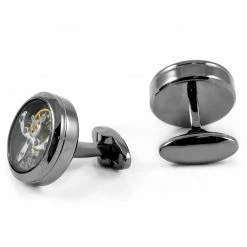 Warren Asher Round Black Mechanical Movement Stainless Steel Cufflinks -Cheap TIE CLIPS Store 2 1 84 1 28