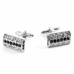 Warren Asher Rectangular Silver-Tone & Black Bling Cufflinks
