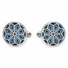 Bohemian Revolt Geo Remix | Navy Blue, Forest Green & Red Floral Motif Stainless Steel Cufflinks