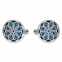 Bohemian Revolt Geo Remix | Navy Blue, Forest Green & Red Floral Motif Stainless Steel Cufflinks