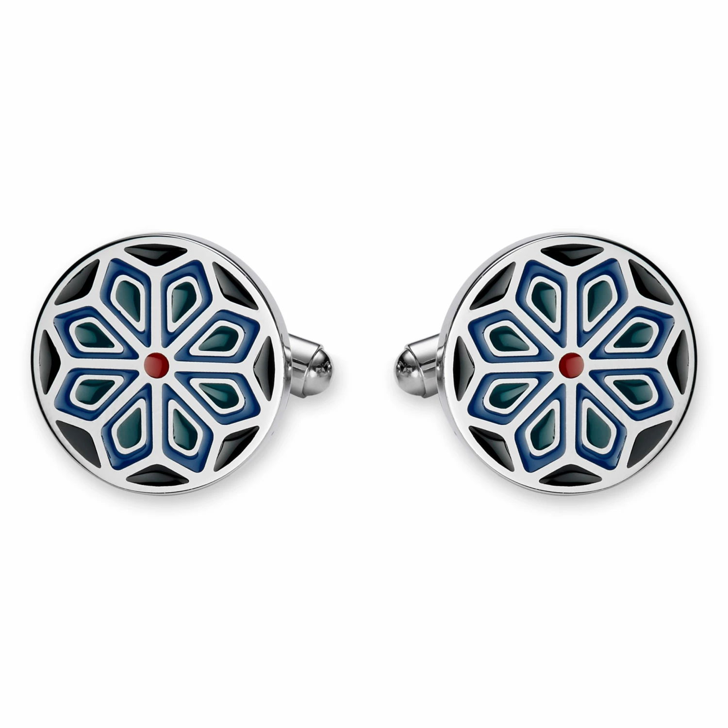 Bohemian Revolt Geo Remix | Navy Blue, Forest Green & Red Floral Motif Stainless Steel Cufflinks 1 Bohemian Revolt Geo Remix | Navy Blue, Forest Green & Red Floral Motif Stainless Steel Cufflinks