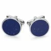 Bohemian Revolt Geo Remix | Oval Silver-Tone & Berry Blue Stainless Steel Cufflinks