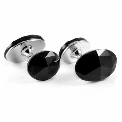 Warren Asher Oval Silver-Tone & Black Faceted Cufflinks -Cheap TIE CLIPS Store 21 2 17