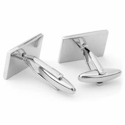 Warren Asher Rectangular Slim Silver-Tone & Black Cufflinks -Cheap TIE CLIPS Store 21 3 16
