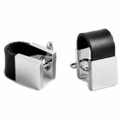 Warren Asher Black Leather & Silver-Tone Unique Cufflinks