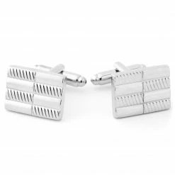 Warren Asher Rectangle Silver-Tone Cross Pattern Cufflinks
