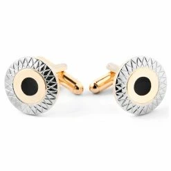 Warren Asher Round Silver-Tone, Sand & Black Chic Tri-Coloured Cufflinks