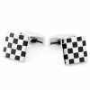Warren Asher Square Silver-Tone & Black Chequered Cufflinks