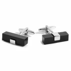 Warren Asher Rectangular Black & Silver-Tone Ingot Cufflinks