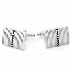 Warren Asher Rectangle Silver-Tone & Zirconia Striped Cufflinks