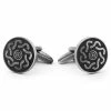 Warren Asher Round Brushed Metal & Black Celtic Cufflinks