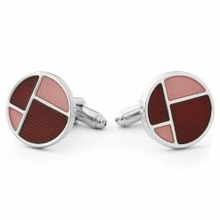 Warren Asher Round Silver-Tone Burgundy & Peach Blossom Colour Swatch Cufflinks
