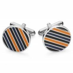 Bohemian Revolt Geo Remix | Navy Blue, Black & True Orange Stainless Steel Cufflinks